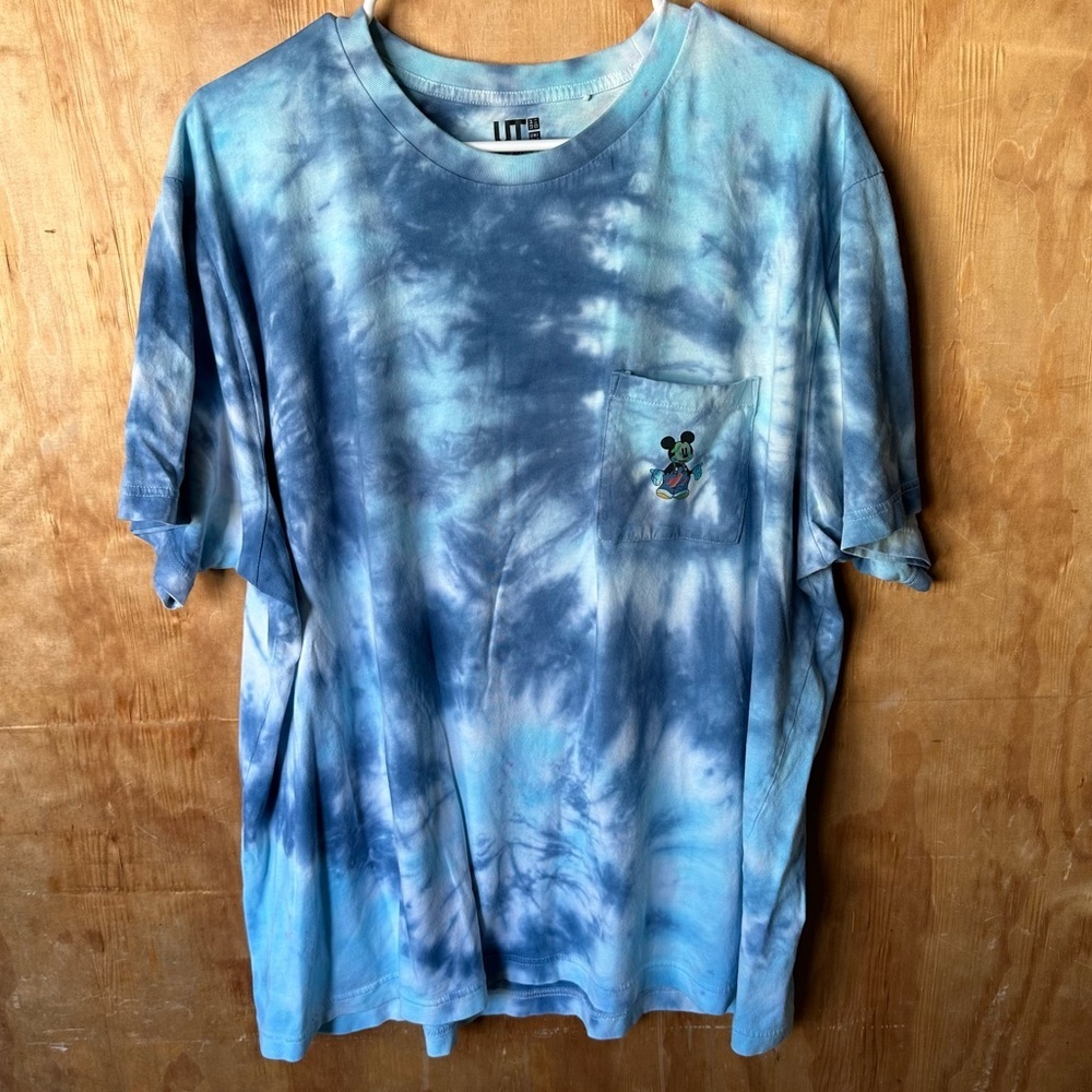 Disney + Uniqlo Tie Dye Blue Painter Mickey Mouse Short Sleeve Crew neck Tee
